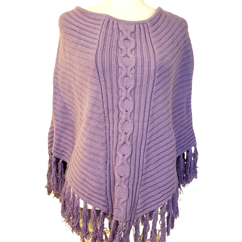 Calvin Klein Lilac/Purple Pullover Poncho With Fringe Hem Woman's Size M…